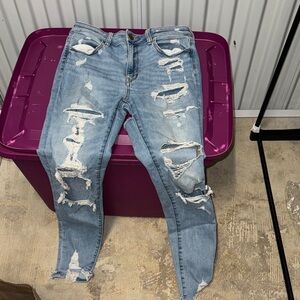 American Eagle Outfitters Ripped Light Blue Skinny Jeans